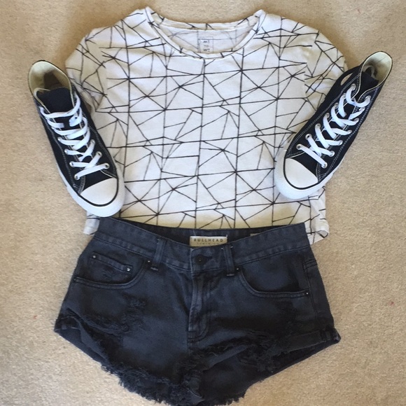 Bullhead Pants - Bullhead Ripped Grey Black Distressed Slouch Short